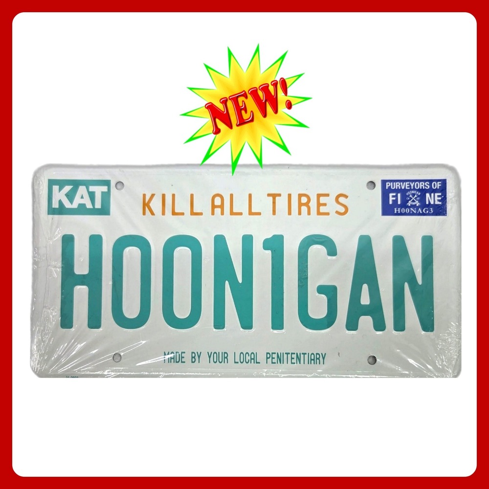 Hoonigan‎ Kill All Tires Metal License Plate White Teal Automotive Novelty New